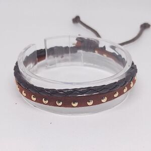 Men's bracelet leather braided‎ layered brown new e11